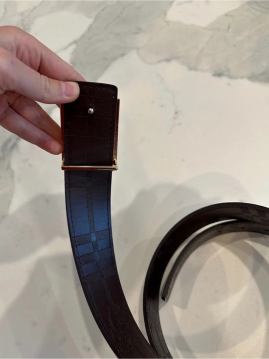 Burberry Beige Plaid Leather Belt with Gold-tone Horseferry Buckle main image 6